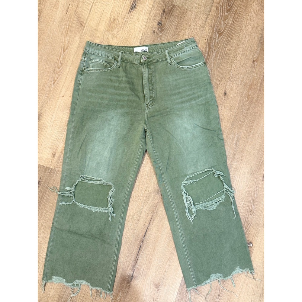 Vervet Distressed High Rise Straight Leg Cropped Jeans
